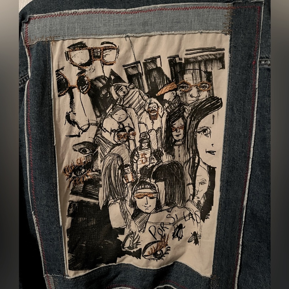 💙Rare ZARA Artist Drawing Denim Jacket Snaps Zipper Fall Autumn Size Large L💙 - Picture 9 of 16
